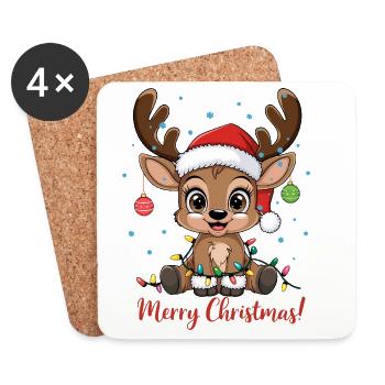 Süßer Rentier Weihnachtspullover Merry Christmas - Untersetzer (4er-Set) - Weiß - Vorne