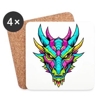 Neon-Drachen-Design für Fantasy und Gaming - Untersetzer (4er-Set) - Weiß - Vorne