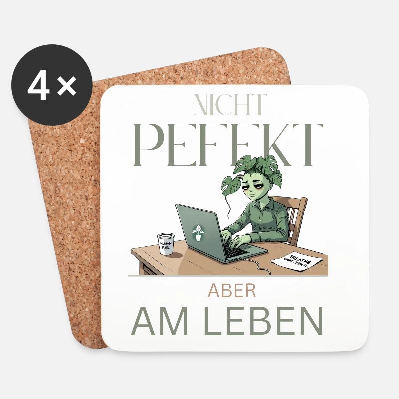Perfekt am Leben – grün, müde, echt - Untersetzer (4er-Set) - Weiß