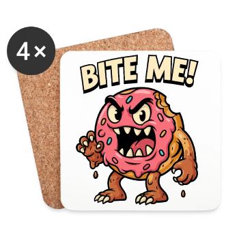 Bissiger Donut Monster Illustration - Untersetzer (4er-Set) - Weiß - Vorne