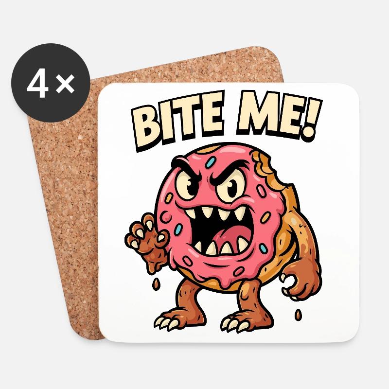 Bissiger Donut Monster Illustration - Untersetzer (4er-Set) - Weiß