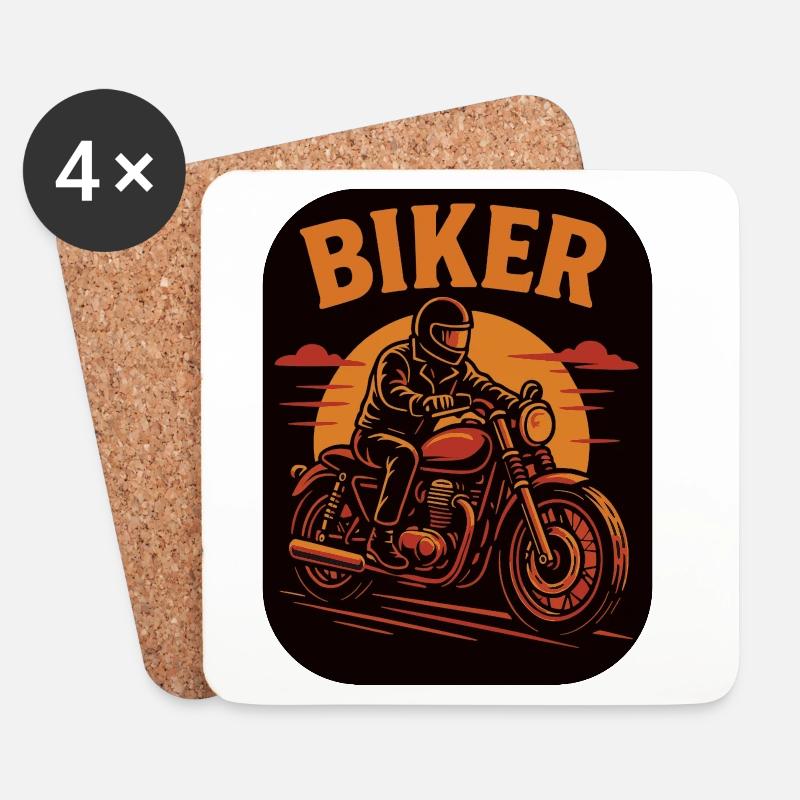 Biker stilvolle Motorradfahrer Illustration - Untersetzer (4er-Set) - Weiß