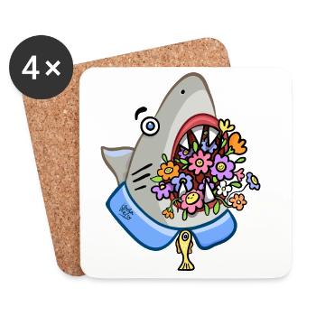 Shark with Floral Bouquet in his Jaws - Coasters (set of 4) - white - Front