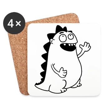 Dino winkend – Kawaii, Cartoon & Urzeit-Freud - Untersetzer (4er-Set) - Weiß - Vorne