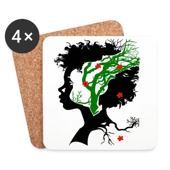 Abstrakter Baum mit Blüten - Untersetzer (4er-Set) - Weiß - Vorne