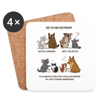 Animal Coffee Crew Cats Dogs Cartoon - Coasters (set of 4) - white - Front