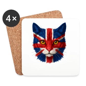 Union Jack Cat Portrait - Coasters (set of 4) - white - Front