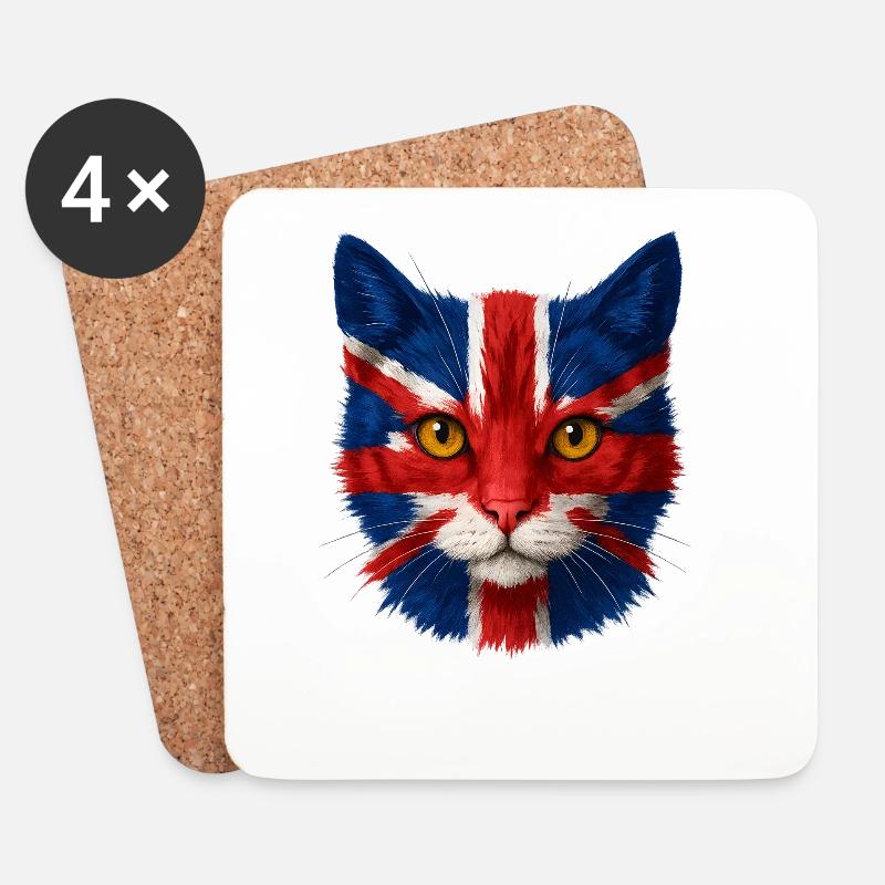 Union Jack Katze Porträt - Untersetzer (4er-Set) - Weiß
