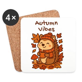 Autumn cuddly hedgehog with tea Cozy Autumn - Coasters (set of 4) - white - Front