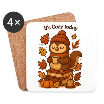 Cozy Autumn Owl with Tea Hat - Coasters (set of 4) - white - Front