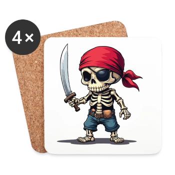 Squelette de pirate avec épée - Dessous de verre (lot de 4) - blanc - Devant