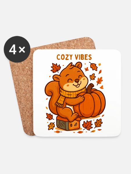 Kuscheliges Eichhörnchen mit Kürbis Herbst - Untersetzer (4er-Set) - Weiß