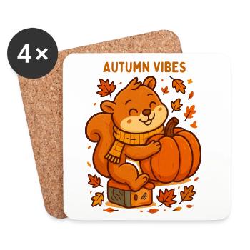 Écureuil d’automne avec citrouille automne automne - Dessous de verre (lot de 4) - blanc - Devant