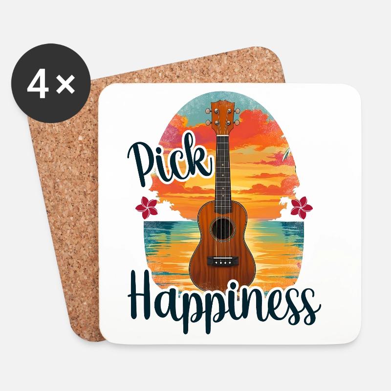 Pick Happiness! Ukulele Sunset - Untersetzer (4er-Set) - Weiß