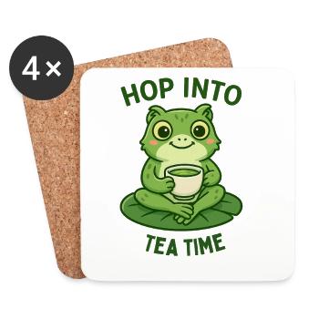Frog Tea Time Matcha Illustration Design - Coasters (set of 4) - white - Front