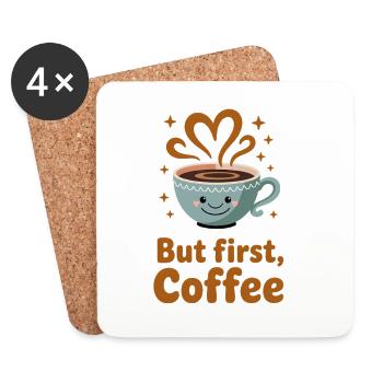 First Coffee – sweet heart latte - Coasters (set of 4) - white - Front