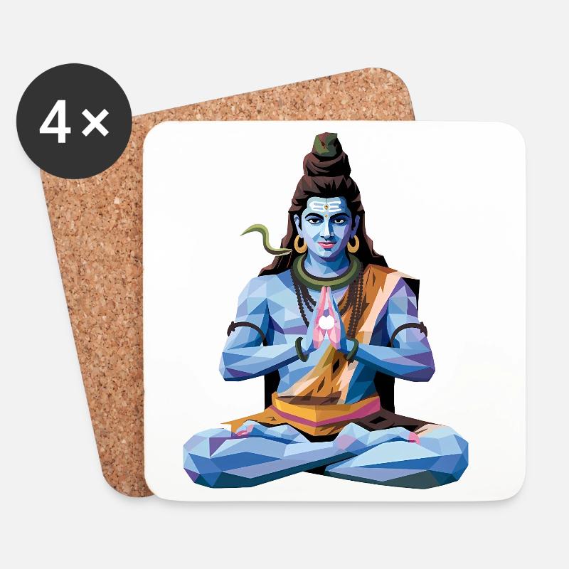 Shiva - Cooles Low Poly Logo der indischen Mythologie - Untersetzer (4er-Set) - Weiß