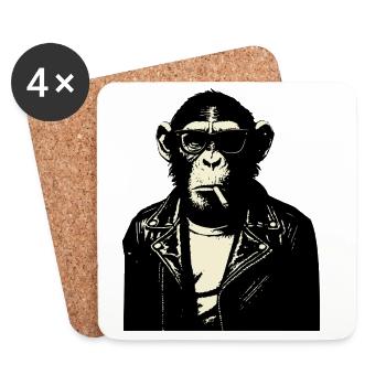 Chimp Rebel Biker Illustration - Coasters (set of 4) - white - Front