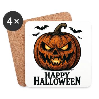 Grusel Kürbis Halloween Shirt - Untersetzer (4er-Set) - Weiß - Vorne