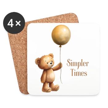 Ours en peluche avec ballon Simpler Times - Dessous de verre (lot de 4) - blanc - Devant