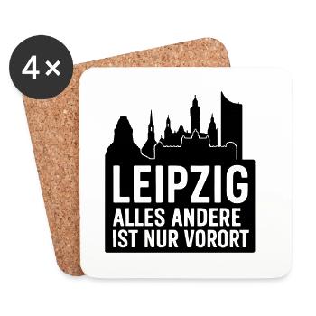 Leipzig Skyline Silhouette Text Design Stadt  - Untersetzer (4er-Set) - Weiß - Vorne