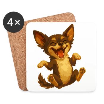 Laughing Chihuahua Cartoon Dog - Coasters (set of 4) - white - Front