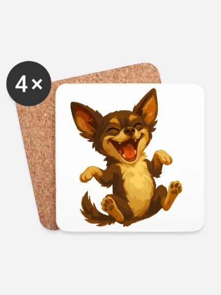 Laughing Chihuahua Cartoon Dog - Coasters (set of 4) - white