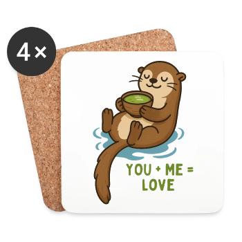 Otter Cuddle Tea Love Matcha Breakfast - Coasters (set of 4) - white - Front