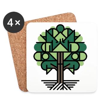 Geometrischer Baum Muster Grün - Untersetzer (4er-Set) - Weiß - Vorne