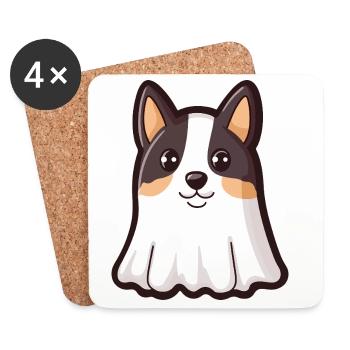 Border Collie Chien Halloween Fantôme - Dessous de verre (lot de 4) - blanc - Devant