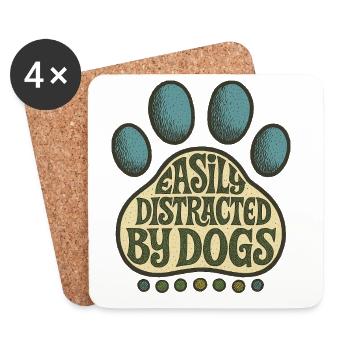 Facilement distrait par les chiens - Dessous de verre (lot de 4) - blanc - Devant