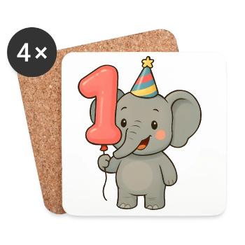 Elephant with balloon for first birthday - Coasters (set of 4) - white - Front