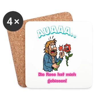 Rose Bites Me Cartoon Humor Caricature - Coasters (set of 4) - white - Front