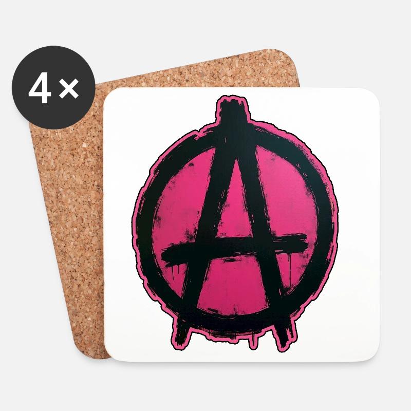 Pink Anarchy auf schwarzem Kreis - Untersetzer (4er-Set) - Weiß