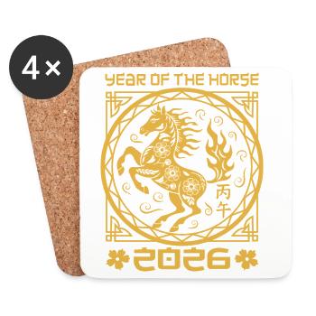Nouvel An Chinois Année du Cheval de Feu 2026 - Dessous de verre (lot de 4) - blanc - Devant