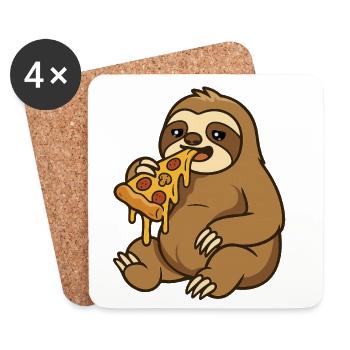 Faultier isst labbrige Pizza – Lustiges Cartoonmot - Untersetzer (4er-Set) - Weiß - Vorne