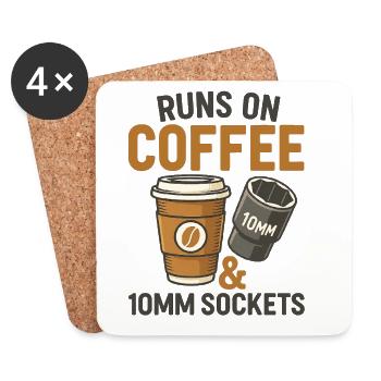 Runs on Coffee and 10mm Socket - Coasters (set of 4) - white - Front