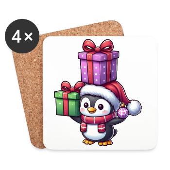 Funny Penguin with Christmas Gifts - Coasters (set of 4) - white - Front