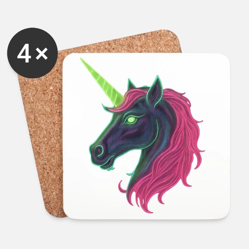Neon-Einhorn Unicorn - Untersetzer (4er-Set) - Weiß