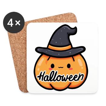citrouille, fête d'Halloween, bonbons ou un sort - Dessous de verre (lot de 4) - blanc - Devant