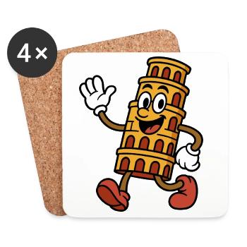 Großer verrückter italienischer Turm - Untersetzer (4er-Set) - Weiß - Vorne