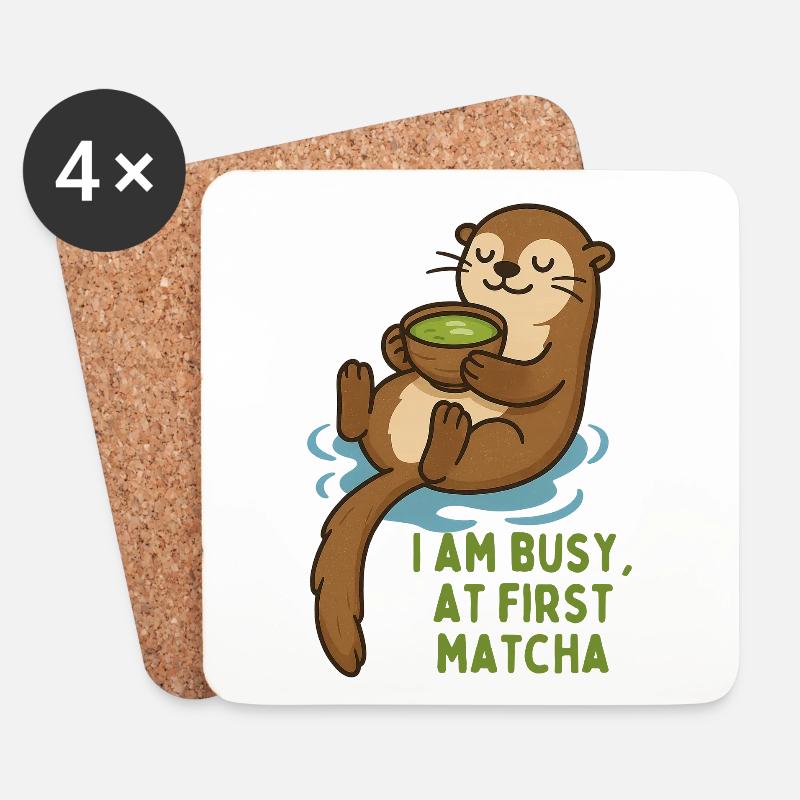 Otter genießt Matcha - i am busy first matcha - Untersetzer (4er-Set) - Weiß