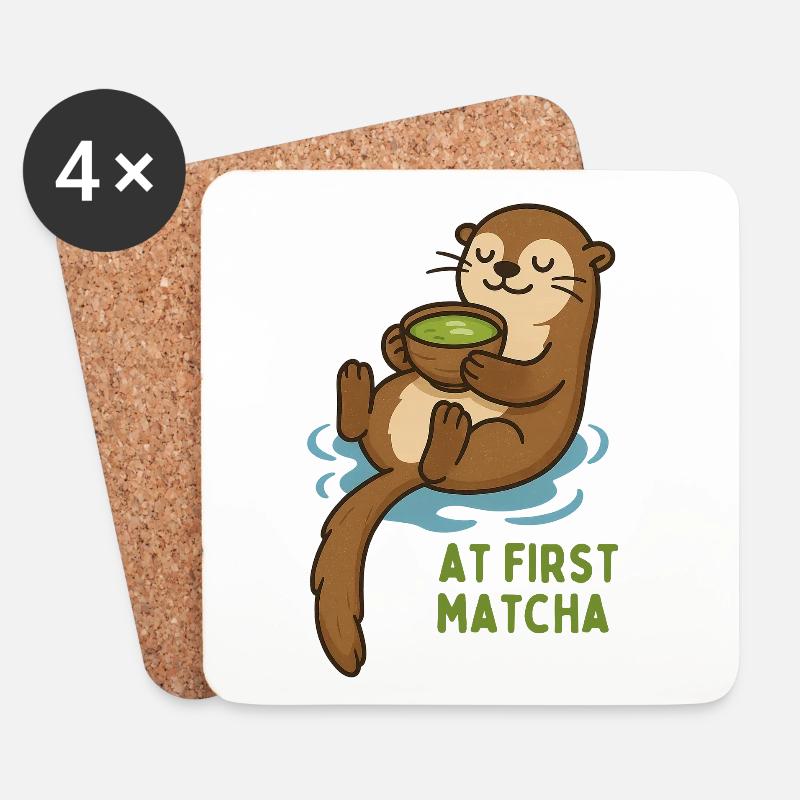 Otter mit Matcha Genuss - Untersetzer (4er-Set) - Weiß