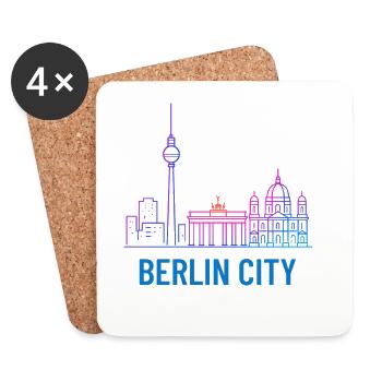 Berlin Stadt Neon Skyline Silhouette Illustration  - Untersetzer (4er-Set) - Weiß - Vorne