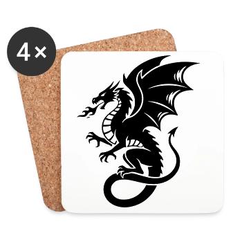 Mächtiger Drache | Schwarzes Tribal Tattoo - Untersetzer (4er-Set) - Weiß - Vorne