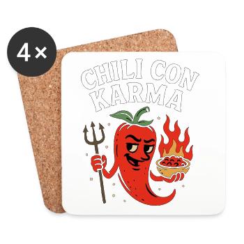 Chili con Karma – Drôle de dicton Chili Food - Dessous de verre (lot de 4) - blanc - Devant