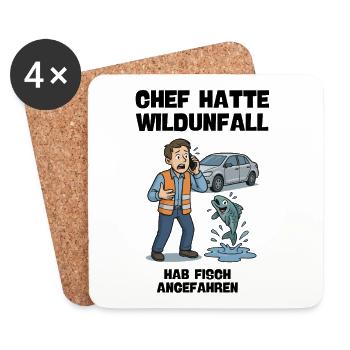 Unfallhilfe Cartoon mit Fisch und Auto - Untersetzer (4er-Set) - Weiß - Vorne