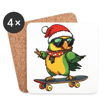Papagai Noël drôle - Dessous de verre (lot de 4) - blanc - Devant
