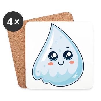 Smiling Blue Kawaii Drop - Coasters (set of 4) - white - Front