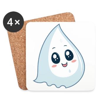 Drop kawaii blaues Lächeln - Untersetzer (4er-Set) - Weiß - Vorne